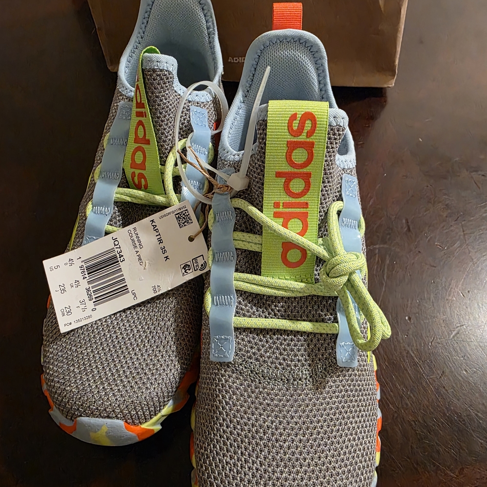 Adidas Kids Sneakers in Gray with Light Blue and Neon Highlights